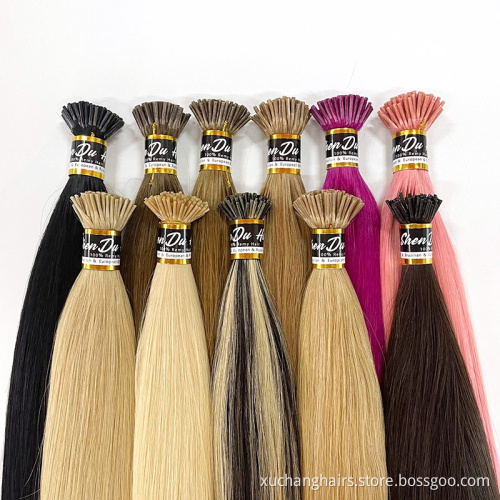 i tip hair extensions Wholesale Double Drawn Indian Remy Raw Itip Extension Hair Blonde Virgin 100% Human Hair Extension i tip